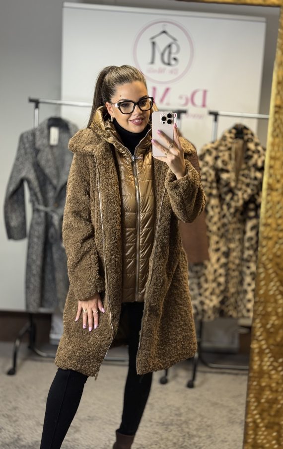 Teddy kétrészes téli kabát-mogyoróbarna