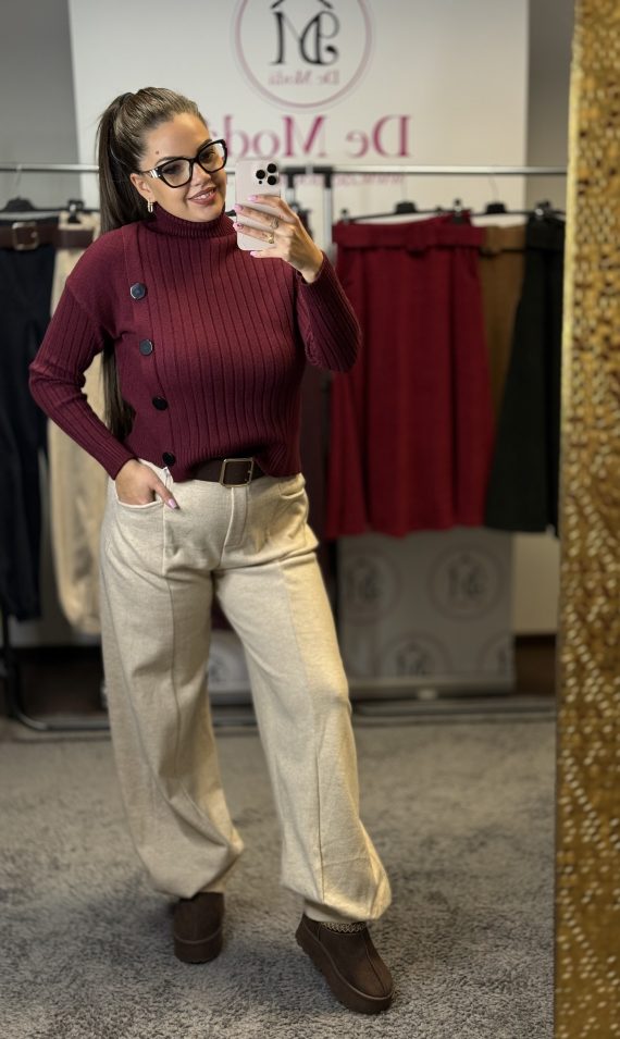 Puha anyagú,derekánál gumis,bokánál szűkített,laza fazonú nadrág,ajándék övvel-bézs