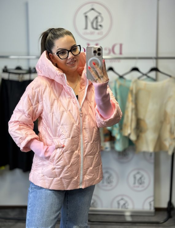 Ujjbetétes,steppelt,kapucnis kabát-babarózsaszín