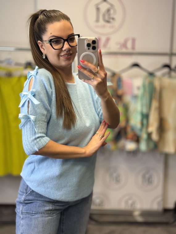 Különleges masnis póló-babakék