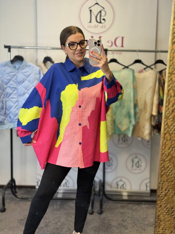 Kreppelt anyagú,könnyed,lenge,nagyméretű színes ing-királykék/neonsárga/rózsaszín