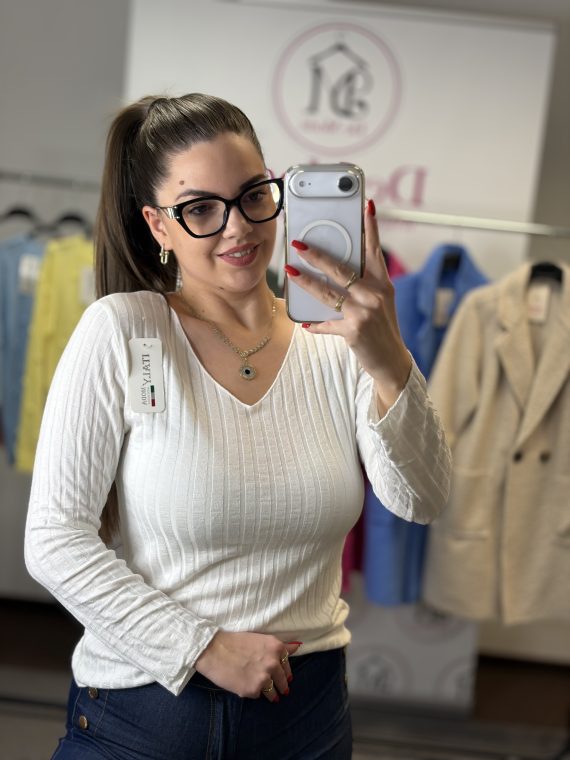 V nyakú,elasztikus basic felső-fehér