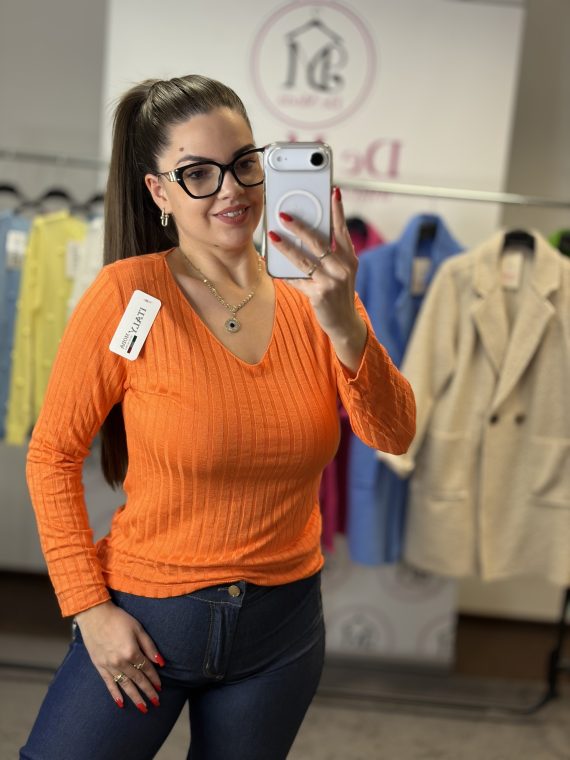 V nyakú,elasztikus basic felső-narancssárga