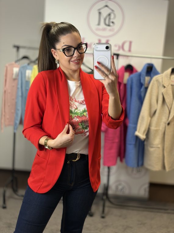 Vékony,elasztikus,zsebes blézer-piros