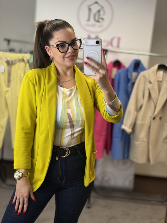 Vékony,elasztikus,zsebes blézer-mustár