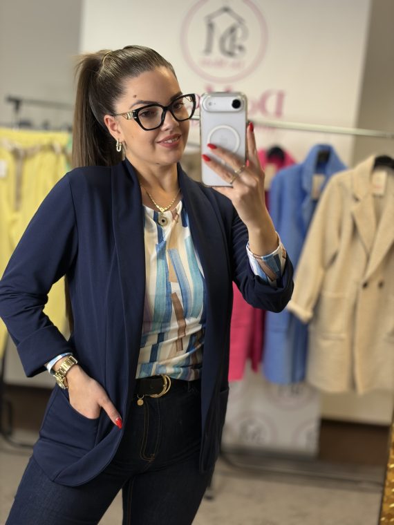 Vékony,elasztikus,zsebes blézer-sötétkék