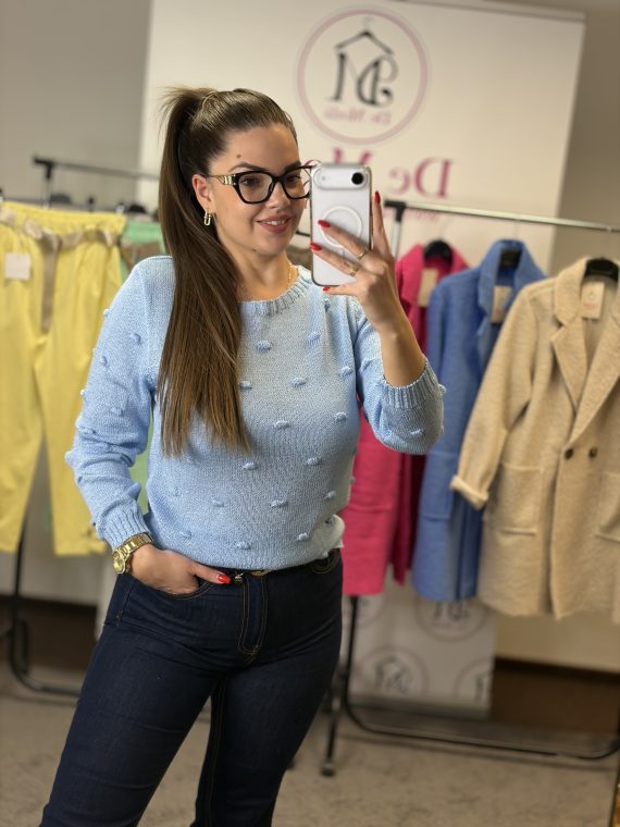 Vékony,kötött,elasztikus felső,anyagával,színével megegyező mintával-babakék