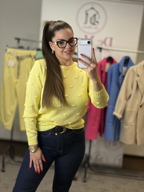 Vékony,kötött,elasztikus felső,anyagával,színével megegyező mintával-sárga