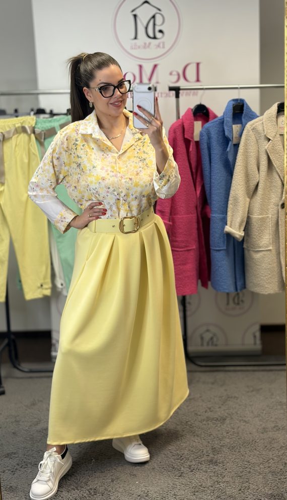 SPRING gumis derekú,hosszú szoknya övvel-sárga