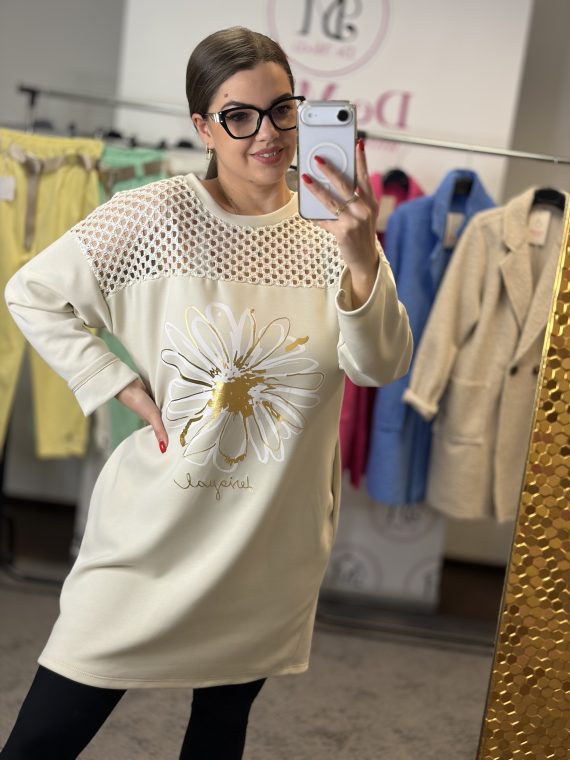 Desigual feliratú,virágos,felül hálós,zsebes tunika-bézs