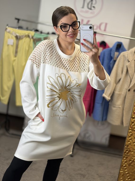 Desigual feliratú,virágos,felül hálós,zsebes tunika-fehér