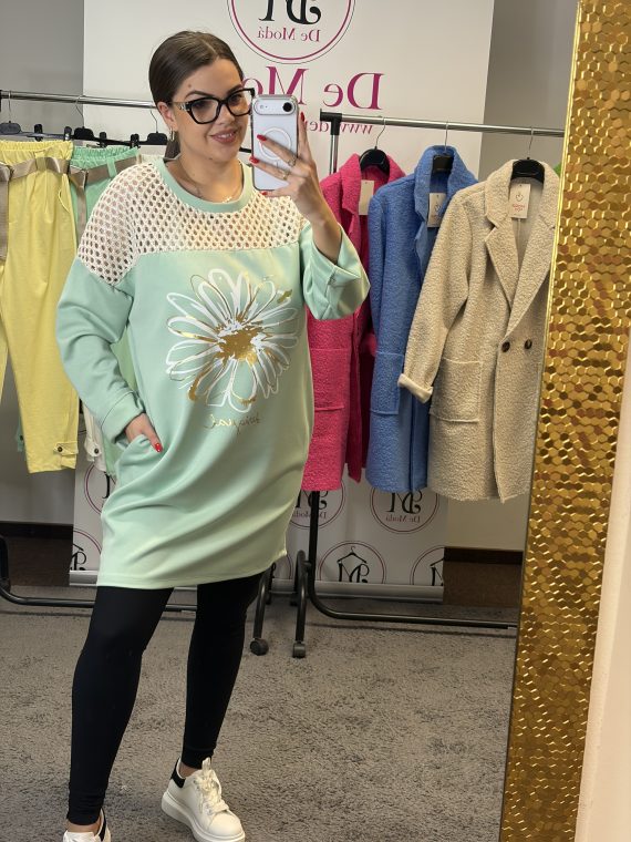 Desigual feliratú,virágos,felül hálós,zsebes tunika-menta