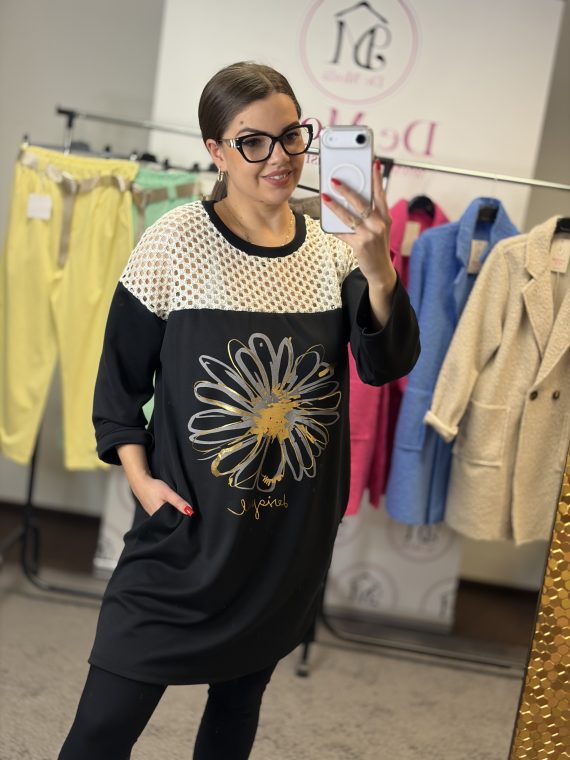 Desigual feliratú,virágos,felül hálós,zsebes tunika-fekete