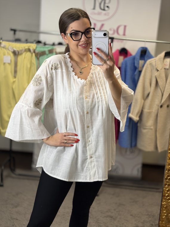 Virágmintás,hosszított vászon ing-fehér