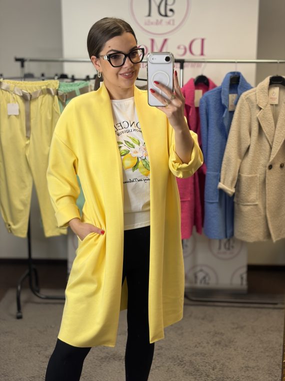 BASIC puha anyagú,elasztikus,vékony kardigán-sárga