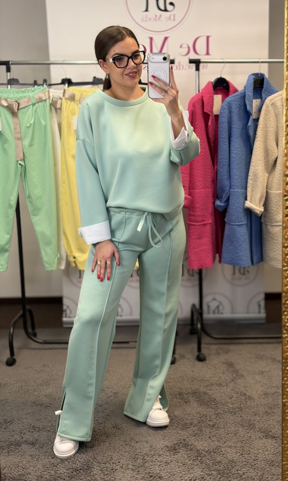 Elasztikus, puha anyagú elegáns/sportos kétrészes szett-menta