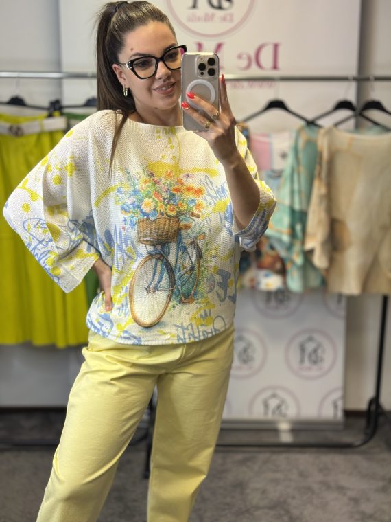 Vékony,lenge,bő fazonú mintás cérna felső-biciklis