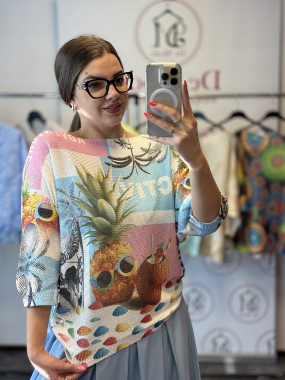 Vékony,lenge,bő fazonú mintás cérna felső-tropical