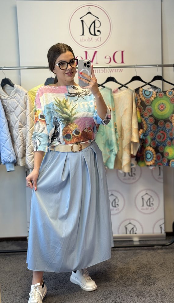 Vékony,gumis derekú,lenge farmerszoknya ajándék övvel-világos