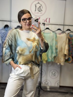 Vékony,lenge,bő fazonú mintás cérna felső-kutyás