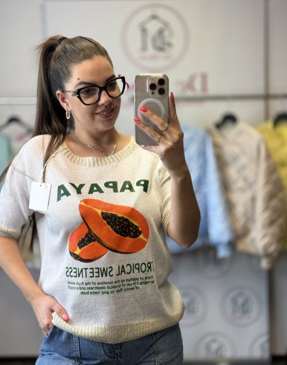 Vékony,kötött póló-papaya mintázat