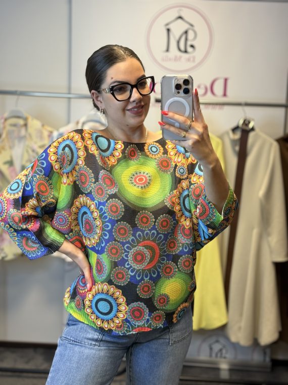 Vékony,lenge,bő fazonú mintás cérna felső-mandala