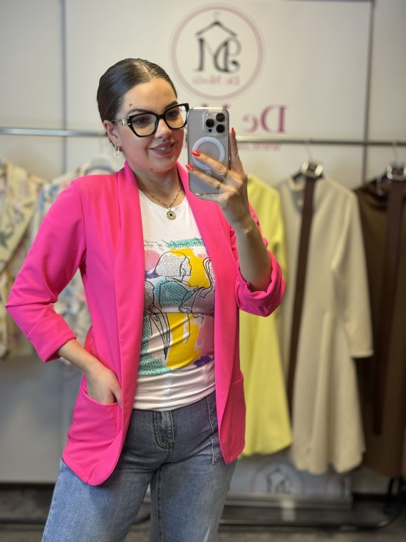 Vékony,elasztikus,zsebes blézer-neon pink