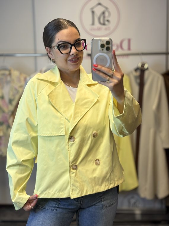 Rövid fazonú,derekánál összehúzható ballonkabát-sárga