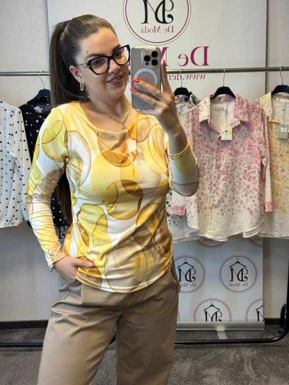 Elasztikus,puha anyagú,mintás felső-sárga gömbök