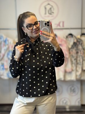 Pöttyös ,nyakánál megköthető ing-fekete