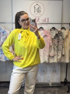 Pöttyös ,nyakánál megköthető ing-citromsárga