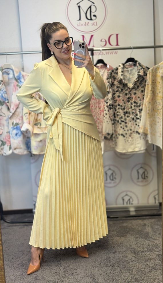 Elegáns,plisszírozott ruha-sárga