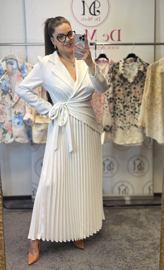 Elegáns,plisszírozott hosszú ruha-fehér