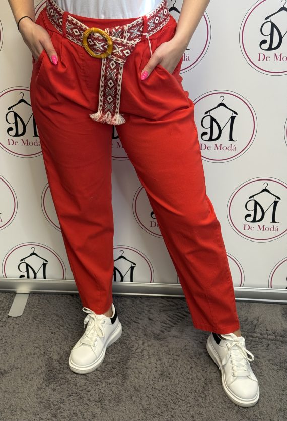 Magas derekú,vászon nadrág,ajándék övvel-piros