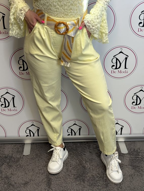 Magas derekú,vászon nadrág,ajándék övvel-sárga