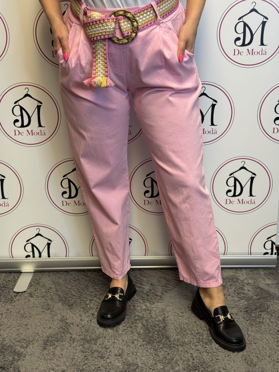 Magas derekú,vászon nadrág,ajándék övvel-babarózsaszín