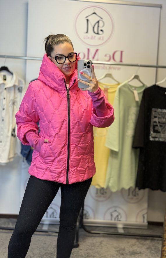 Ujjbetétes,steppelt,kapucnis kabát-pink