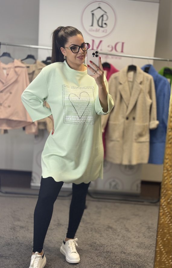 Szívecskés,puha anyagú tunika-menta