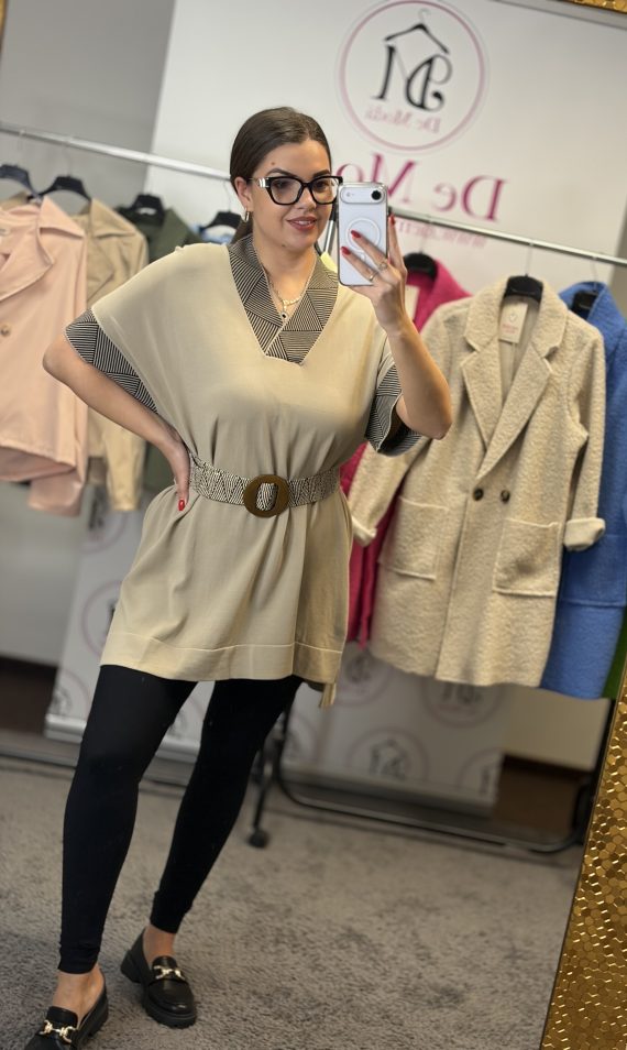 Tunika mintás övvel-bézs