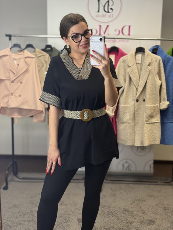 Tunika mintás övvel-fekete