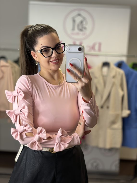 Elasztikus,masnis ujjú felső-babarózsaszín