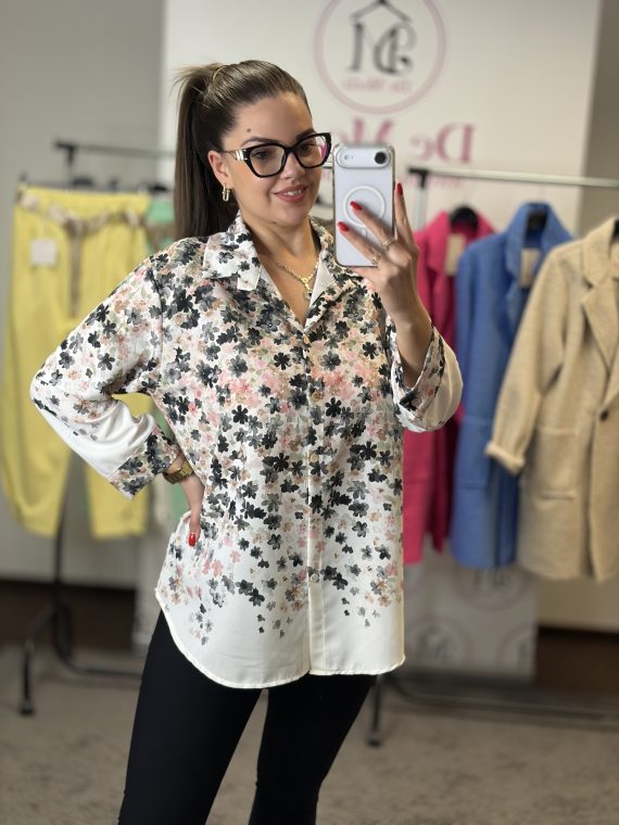 Vékony,lenge, virágos ing-fekete/púder/fehér