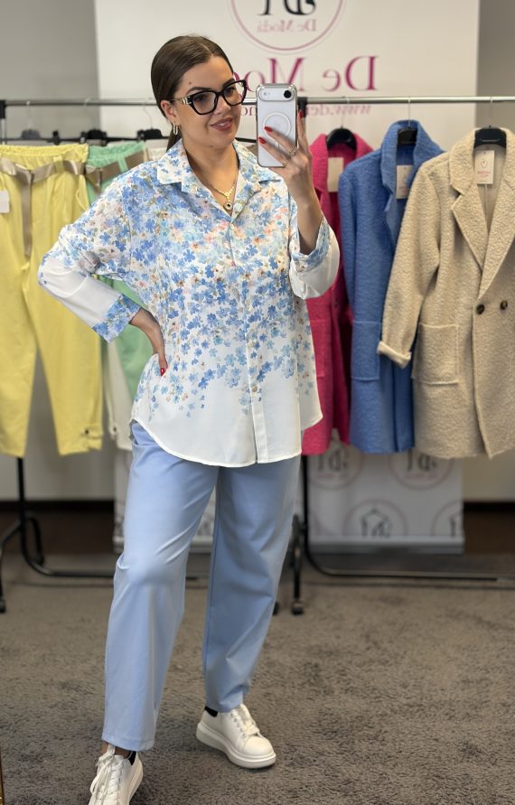 Magas derekú,laza fazonú nadrág,selyem hatású kötővel-babakék