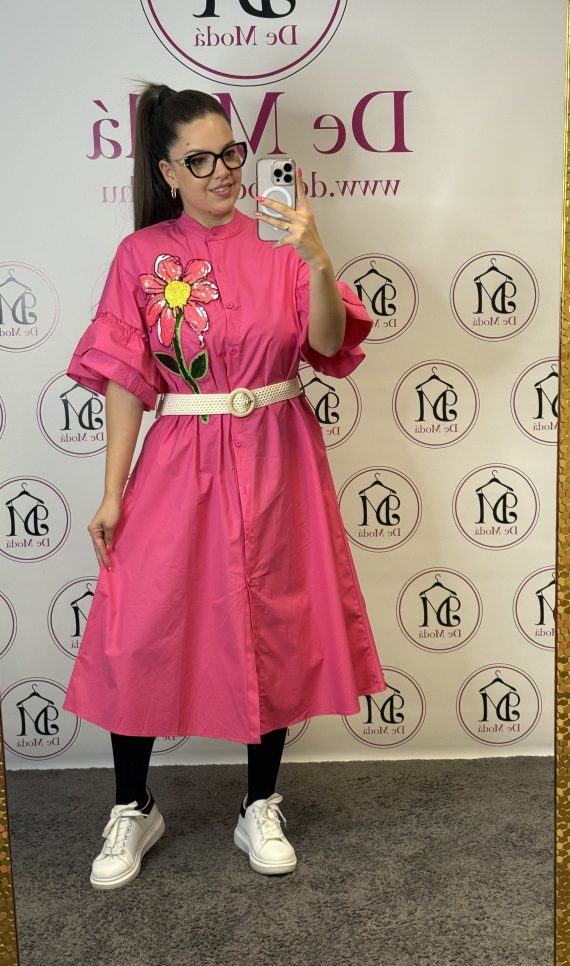 MAXI ruha,mellénél flitteres virággal,ajándék övvel-pink