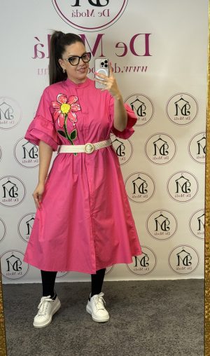 MAXI ruha,mellénél flitteres virággal,ajándék övvel-pink