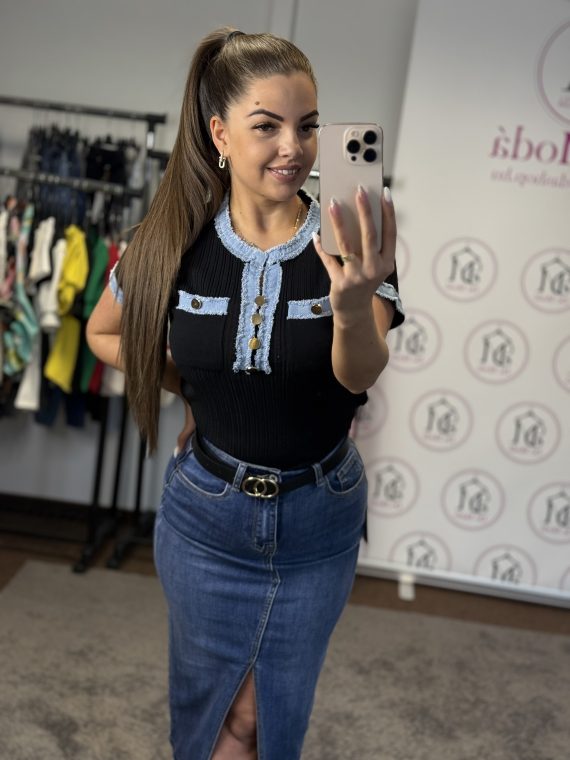 JEANS fekete női póló
